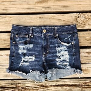 American Eagle Outfitters 8 Hi-Rise Shortie Distressed Jean Shorts Denim 360